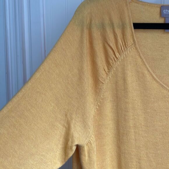 CHICO’S Touch of cashmere NWT ruched shoulder V neck sunbeam heather size 2 (L) - Picture 7 of 13